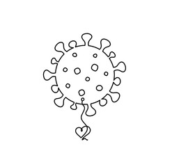 Abstract sign of corona virus with heart as line drawing on white background. Vector