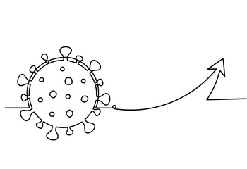 Abstract sign of corona virus with direction as line drawing on white background. Vector