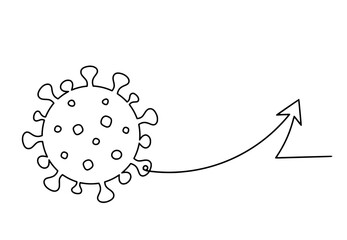 Abstract sign of corona virus with direction as line drawing on white background. Vector