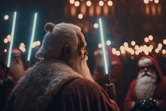 Christmas festive night concept.painting of legend of classic Santa Clause.
