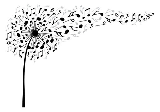 Music dandelion flower, illustration over a transparent background, PNG image
