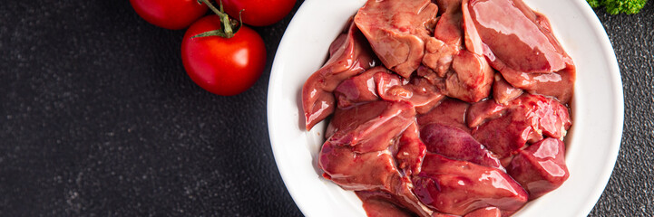 liver chicken raw offal meal food snack on the table copy space food background rustic top view