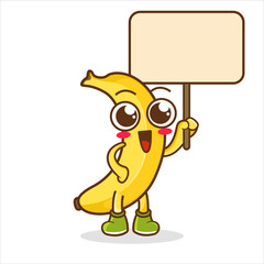 banana holding board mascot vector cartoon illustration
