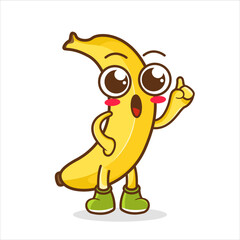 Cheerful Cartoon banana raising his hand
