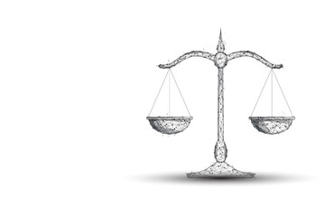 Futuristic low polygonal weighing scales symbol on white background. Justice, law, balance concept