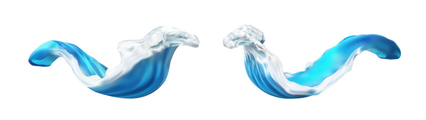 Set of two different blue waves with foam. Vector illustration