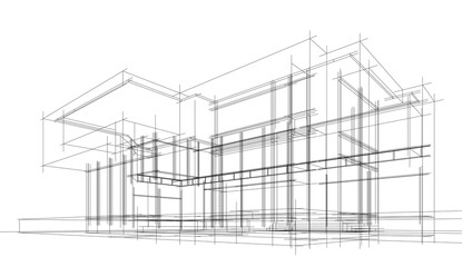 Concept architectural 3d illustration. Modern building 3d rendering