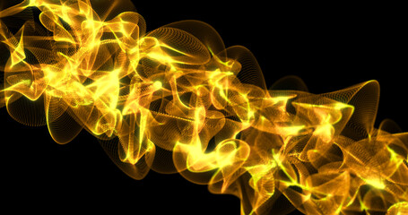 Fototapeta premium Abstract beautiful bright yellow glowing energy electric magic space lines waves from particles on a black background