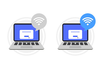 Connecting a laptop to Wi-Fi. Wireless internet concept. Wi-Fi  Icon vector. Network wifi business concept. Wireless and wifi icon