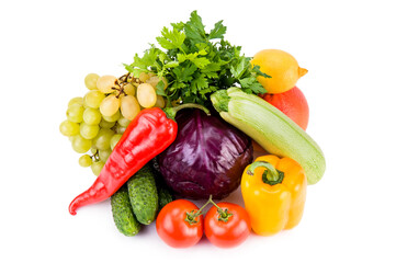 fruits and vegetables isolated on white background.