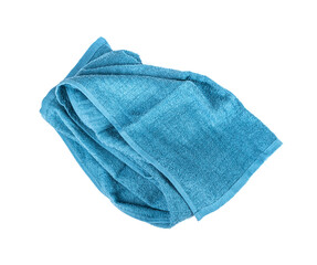 Folded Blue Towel Isolated. New Terry Cotton Towel, Soft Washcloth