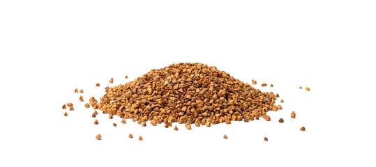 Raw Buckwheat Pile Isolated, Dry Buck Wheat Grains, Russian Kasha Heap, Uncooked Buckwheat Cut Out