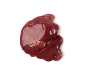 Raw Chicken Liver Isolated, Fresh Hen Offal on White Background