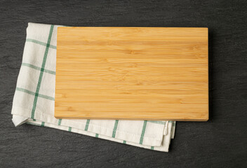 Old Wood Cutting Board Mockup, Vintage Chopping Board Background, Rustic Napkin, Empty Cut Desk Top View