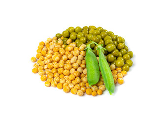 Dry Yellow Peas Isolated, Whole Pea Pile, Raw Legume, Dry Yellow Peas on White Background