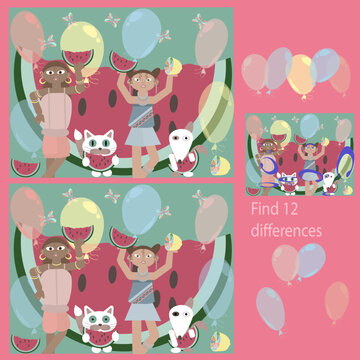 in the Funny BABIES for children up to 7 years old rebus, find 12 differences