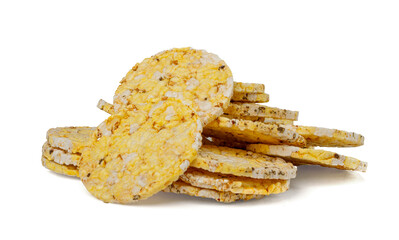 Puffed Corn Cake Isolated, Corn Diet Bread with Fragrant Herbs and Spices, Waffle with Corns, Rice, Cereal Snack