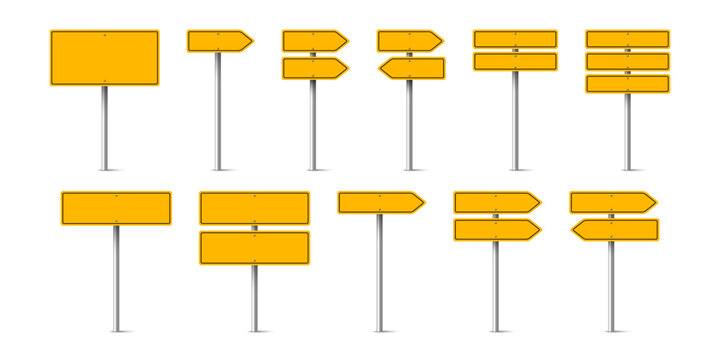 Naklejki Vector Yellow Warning, Danger Stop Sign Frame Icon Set Isolated. Dangerous Sign, Plates Collection. Design Template of Road Sign