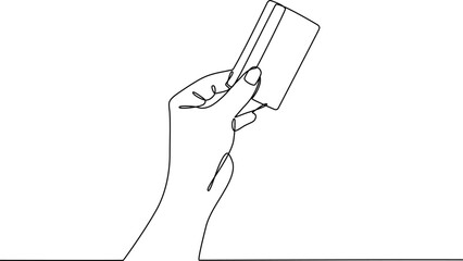 Hand holding credit card continuous line drawing