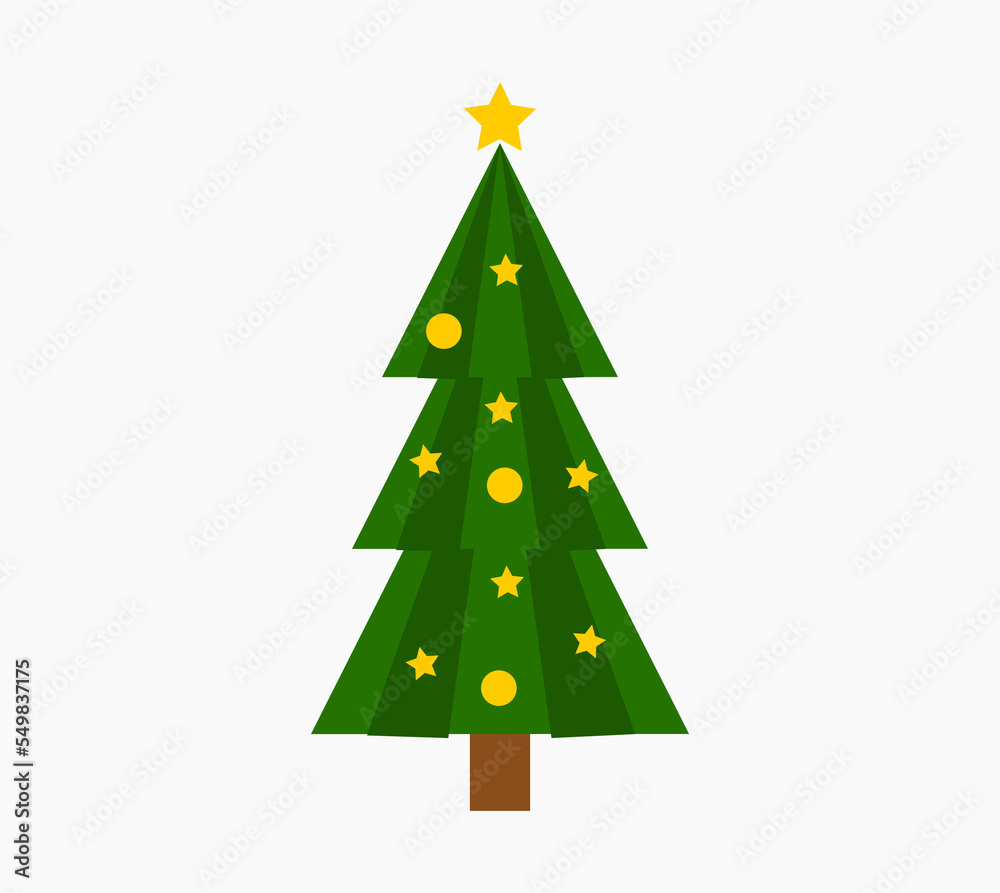 Sticker Christmas tree decorated symbol.