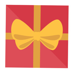 red gift with yellow ribbon