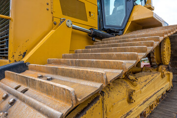 Close up of track of construction bulldozer