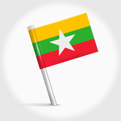 Myanmar map pin flag. 3D realistic vector illustration