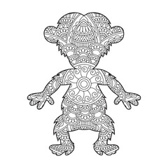 Zentangle monkey mandala coloring page for adults christmas monkey and floral animal coloring book isolated on white background antistress coloring page vector illustration