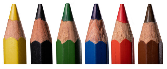 Close-up of well-sharpened pencil crayons on an isolated background