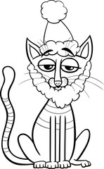cartoon cat with beard on Christmas time coloring page