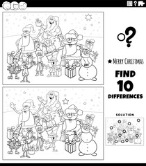 differences game with Santa Clauses characters coloring page