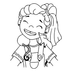 A girl with pet rats. Coloring book A child with a pet. Fluffy animals in cartoon style. Vector illustration isolated on white background.