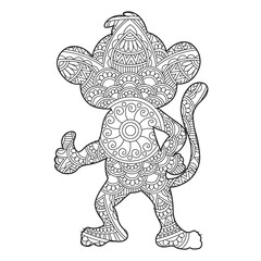 Zentangle monkey mandala coloring page for adults christmas monkey and floral animal coloring book isolated on white background antistress coloring page vector illustration