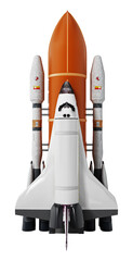 Rocket carrying space shuttle on transparent background.