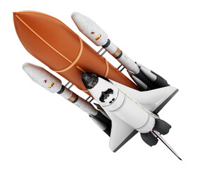Rocket carrying space shuttle on transparent background. © Destina