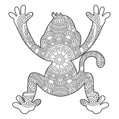 Zentangle monkey mandala coloring page for adults christmas monkey and floral animal coloring book isolated on white background antistress coloring page vector illustration