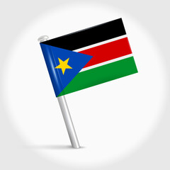 South Sudan map pin flag. 3D realistic vector illustration