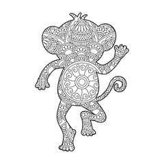 Zentangle monkey mandala coloring page for adults christmas monkey and floral animal coloring book isolated on white background antistress coloring page vector illustration