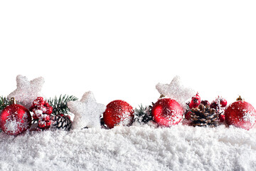 Red christmas balls with stars and garlands