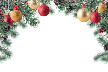 Christmas decoration with snow, pine and ball with sparkly background