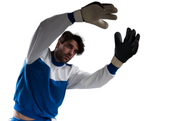 Goalkeeper catches the soccer ball during a football match