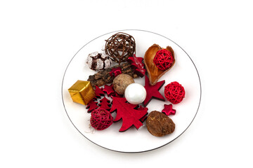 decorative elements for traditional backgrounds as xmas or festive issues isolated on white with real shadows