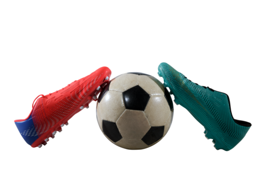 Close-up of football shoes with cleats ready for a soccer match