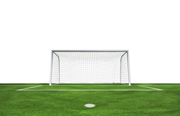 Football goal at the stadium with green grass