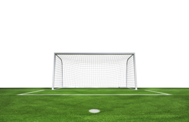 Football goal at the stadium with green grass