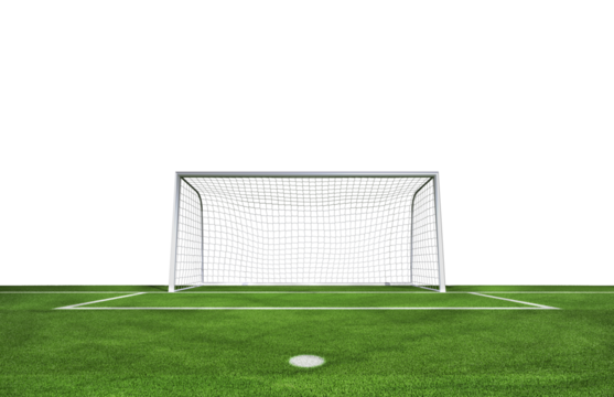 Football goal at the stadium with green grass