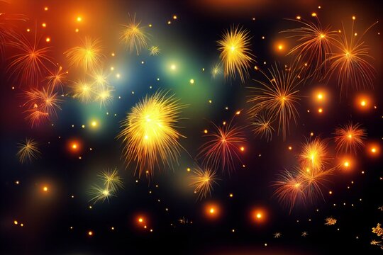 abstract illustration of a colorful fireworks on a dark sky as a new year banner theme