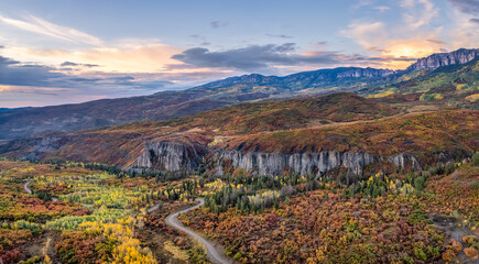 Colorado Rocky Mountains sunset - Autumn leaves in the Cimarron Range - County Road 8 