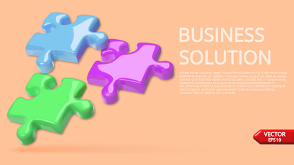 Business concept. Connecting 3d puzzles. Realistic vector illustration.