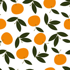 Seamless citrus pattern, Mandarin repeat wallpaper, Oranges print,  Juicy fruits backdrop,  Tangerines with leaves seamless design, Exotic fruit orament, Tropical garden background